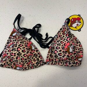 SOLD! Buc-ee's Leopard Print Triangle Bikini Top - Pink & Tan